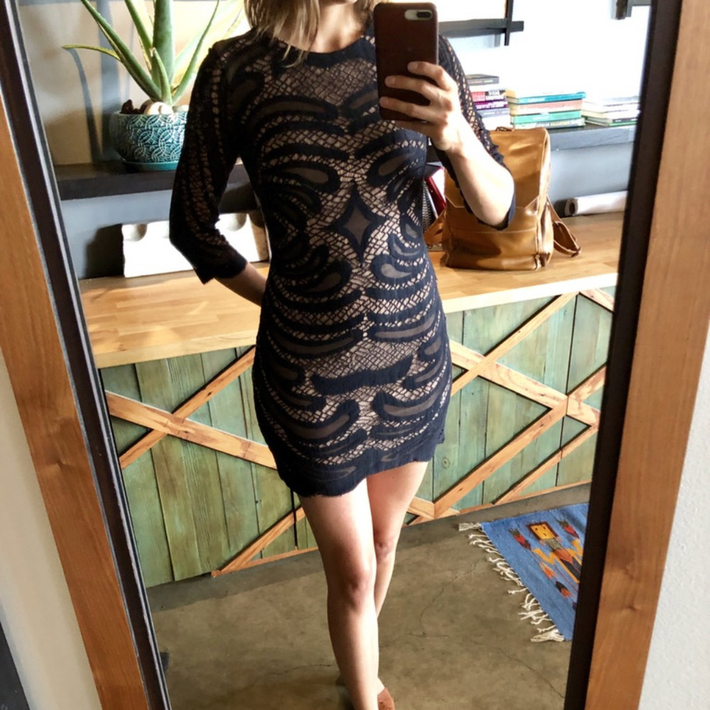 Guess by Marciano Black Lacy Zipper Back Dress